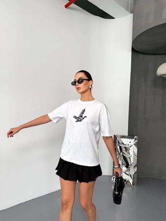 Kısa Kol Baskılı T-shirt - Beyaz