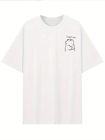 Baskılı Oversize Bisiklet Yaka T-shirt - Beyaz