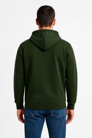 Erkek Üç İplik Kapüşonlu Tam Fermuarlı Kanguru Çepli SweatShirt Hoodie - Haki