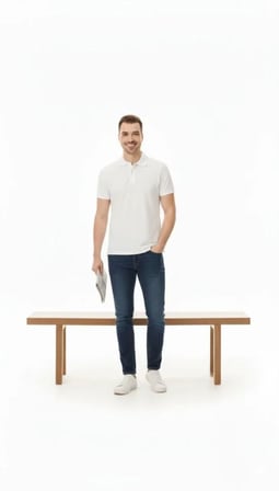 Erkek Pike Kumaş Düğmeli Yaka Regular Fit Günlük Kısa Kol Tişört T-shirt - Beyaz
