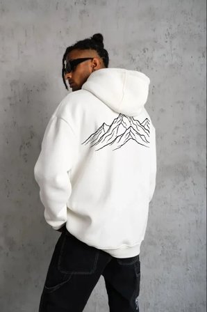 Erkek Nihilist Penguen Özel Tasarım Oversize Kapüşonlu Sweatshirt - Beyaz