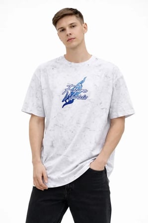 Erkek Asit Yıkamalı Oversize Tişört Future Worlds Baskılı Bisiklet Yaka Kısa Kollu Streetwear % Pamuk Street Style T-Shirt - Beyaz