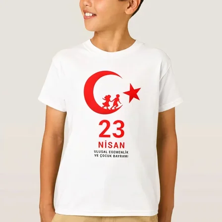 Nisan Çocuk Bayramı Baskılı Özel T-shirt - Beyaz