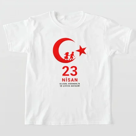 Nisan Çocuk Bayramı Baskılı Özel T-shirt - Beyaz