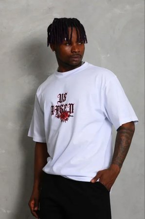 Erkek Baskılı T-Shirt Kısa Kol Bisiklet Yaka Regular Fit Rahat Kalıp Günlük Tişört - Beyaz