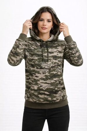 Kamuflaj Desenli  İplik  Mevsim Kapüşonlu Kanguru Cepli Hoodie Sweatshirt - Kamuflaj