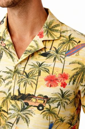 Erkek Tropikal Palmiye Desenli Kısa Kol Gömlek Hawaii Tarz Yazlık Rahat Kalıp - Desenli