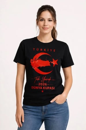 TÜRKİYE Ay Yıldız  Dünya Kupasi Taraftar Forma T-Shirt - Siyah