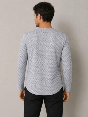 ErkekLikralı Dokulu Uzun Kollu Tişört Oval Kesim - Gri