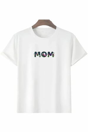 Anneler Günü Hediye Mom Çiçek Baskılı Oversize Bisiklet Yaka T-shirt - Beyaz