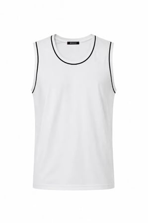 Ön Unisex Pamuklu Bisiklet Yaka Kolsuz Atlet Kontrast Biyeli Regular Fit - Beyaz
