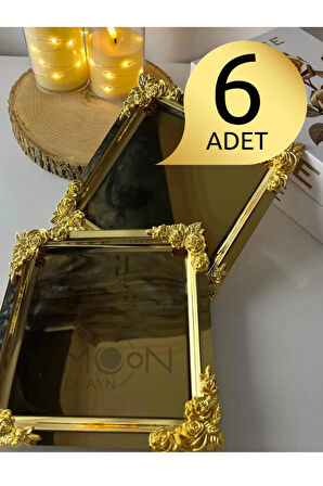Komple Gold Detayli 18/10 Çelik Kahve Sunum Tepsisi 6 adet