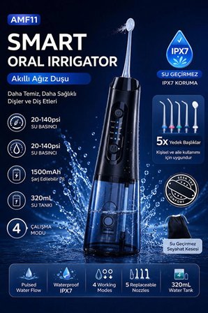 Ağız Duşu Şarjlı 320 ML Su Hazneli 4 Modlu Su Geçirmez Taşınabilir Oral Irrigator 5 Başlıklı Derin Temizlik