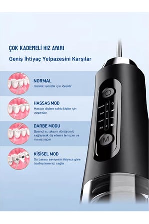 Ağız Duşu Şarjlı 320 ML Su Hazneli 4 Modlu Su Geçirmez Taşınabilir Oral Irrigator 5 Başlıklı Derin Temizlik
