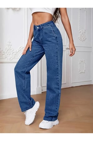 Amanda Kadın Palazzo Salaş Rahat Yüksek Bel Bol Geniş Paça Jeans Denim Kot Pantolon