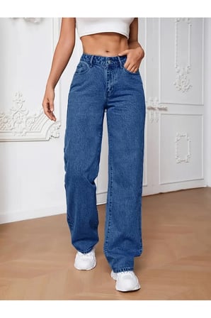 Amanda Kadın Palazzo Salaş Rahat Yüksek Bel Bol Geniş Paça Jeans Denim Kot Pantolon