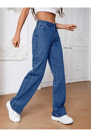 Amanda Kadın Palazzo Salaş Rahat Yüksek Bel Bol Geniş Paça Jeans Denim Kot Pantolon