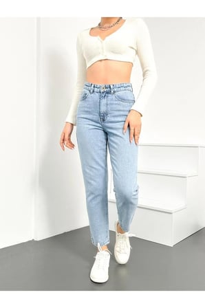 Alice Kadın Açık Mavi Mom Boyfriend Yüksek Bel Likrasız %100 Pamuk Jeans Denim Kot Pantolon