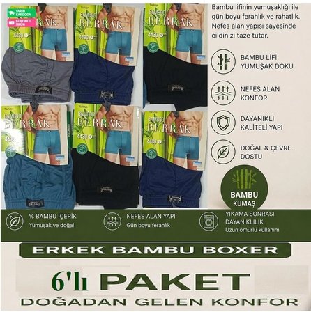 Berrak 4430 Bambu Antibakteriyel Erkek Boxer 6'lı Paket 