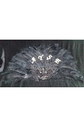 İsme Özel Büyük boy Kına Yelpazesi Tüylü Aplike Yelpaze Kına Malzemesi