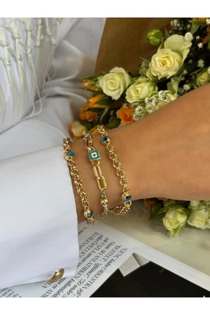 14 K Gold Kaplama 925 Ayar Gümüş Nazar Göz Bileklik