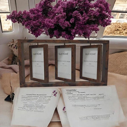 3 lü resim çerçevesi 3 ila 6 fotoğraf 360 derece döner fotoğraf çerçevesi 40*21 cm 