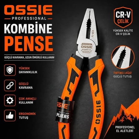 Professional Kombine Pense 175mm CR-V Çelik Çok Amaçlı Profesyonel El Aleti