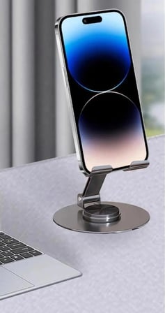 Masaüstü Metal Telefon Tutucu Tabanı Döner Tasarımlı Gri RENK 