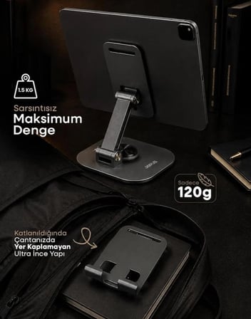 Masaüstü Metal Telefon Tutucu Tabanı Döner Tasarımlı Gri RENK 