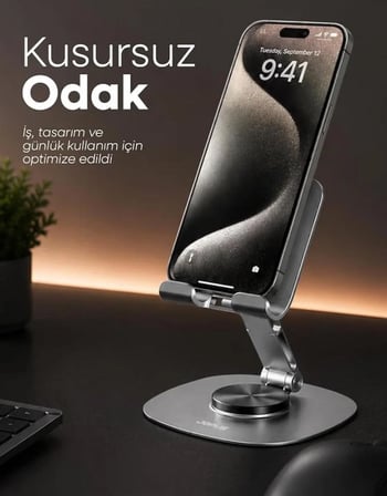 Masaüstü Metal Telefon Tutucu Tabanı Döner Tasarımlı Gri RENK 