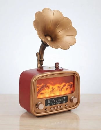 Everton Rt-422 Bluetooth Fm-Usb-Tf-Aux Şarjlı Nostaljik Radyo Gramafon (Alev Ambiyans Işığı) şömine ÇITIRTI SESLİ