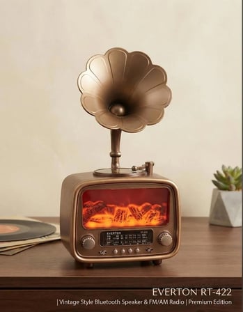 Everton Rt-422 Bluetooth Fm-Usb-Tf-Aux Şarjlı Nostaljik Radyo Gramafon (Alev Ambiyans Işığı) şömine ÇITIRTI SESLİ