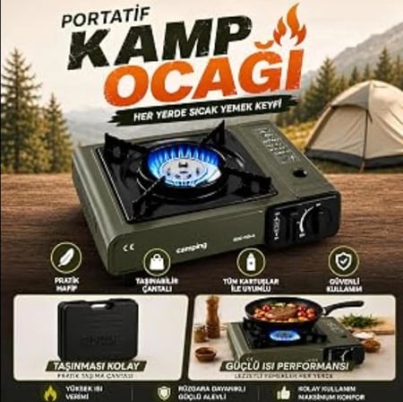 Taşınabilir portatif kamp ocağı tek gözlü yeşil renk ocak kamp ocağı