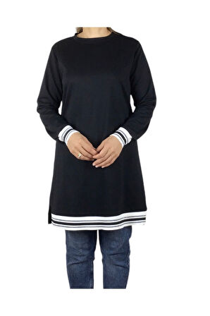 KADIN KOLAĞZI VE ETEK UCU ŞERİTLİ RİBANA İKİ İPLİK PENYE SPOR TUNİK