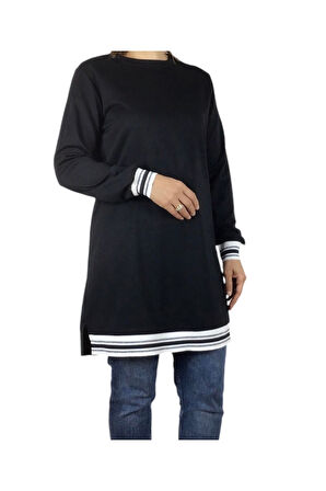 KADIN KOLAĞZI VE ETEK UCU ŞERİTLİ RİBANA İKİ İPLİK PENYE SPOR TUNİK