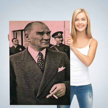 Atatürk Portre Tablosu Mustafa Kemal Atatürk Dikdörtgen Dekoratif Kanvas Tablo-FH-132