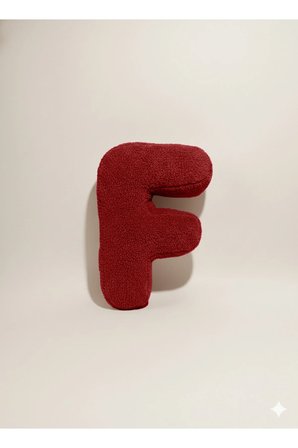Peluş F Harf yastık , dekoratif kırlent , bordo teddy kumaş , büyük boy 50 cm
