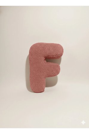 Peluş F Harf yastık , dekoratif kırlent , pembe teddy kumaş , büyük boy 50 cm