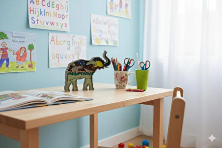 El Yapımı Katmanlı Fil Biblo | Doğal Ahşap Dekoratif Masa Süsü