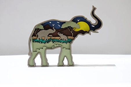 El Yapımı Katmanlı Fil Biblo | Doğal Ahşap Dekoratif Masa Süsü