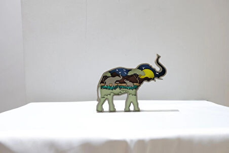 El Yapımı Katmanlı Fil Biblo | Doğal Ahşap Dekoratif Masa Süsü