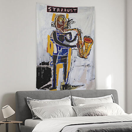 ean Michel Basquiat Stardust Saksafon Duvar Örtüsü - Halısı, Sokak sanatı, Pop Art -4963