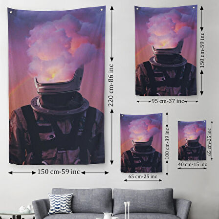 Beyni Yakılan Astronot Duvar Örtüsü - Halısı, Gerçeküstü Pop Art -5214