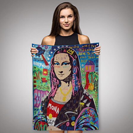 Banksy Renkli Mona Lisa Duvar Örtüsü - Halısı, Pop Art, Sokak Sanatı, Duvar Örtüsü - Halısı-5305