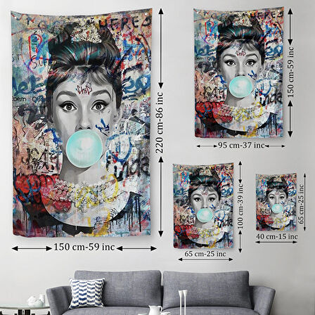 Audrey Hepburn Banksy Style Duvar Sanatı Ciklet Posteri, Hepburn Duvar Örtüsü - Halısı-5319