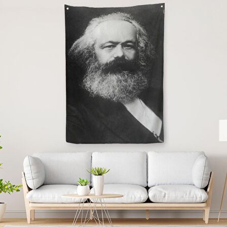 Karl Marx Siyah Beyaz Dekoratif Duvar Örtüsü - Halısı-5964