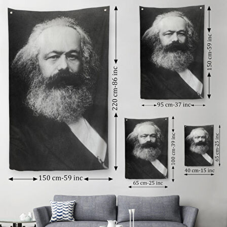 Karl Marx Siyah Beyaz Dekoratif Duvar Örtüsü - Halısı-5964