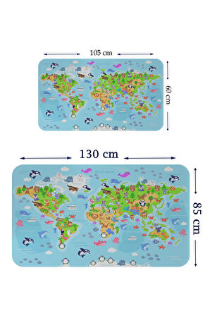 Eğitici Dünya Haritası Dünya Atlası Çocuk ve Bebek Odası Kaliteli Duvar Sticker-3783