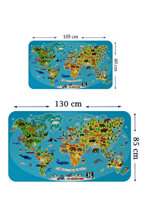 Eğitici Dünya Haritası Dünya Atlası Çocuk ve Bebek Odası Kaliteli Duvar Sticker-3788