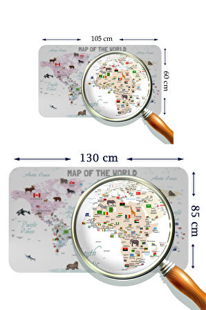 Eğitici ve Bayraklı Dünya Haritası Dünya Atlası Çocuk ve Bebek Odası Kaliteli Duvar Sticker 3813